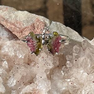 Hand Carved Watermelon Tourmaline 925 Sterling Silver Ring, Size 8